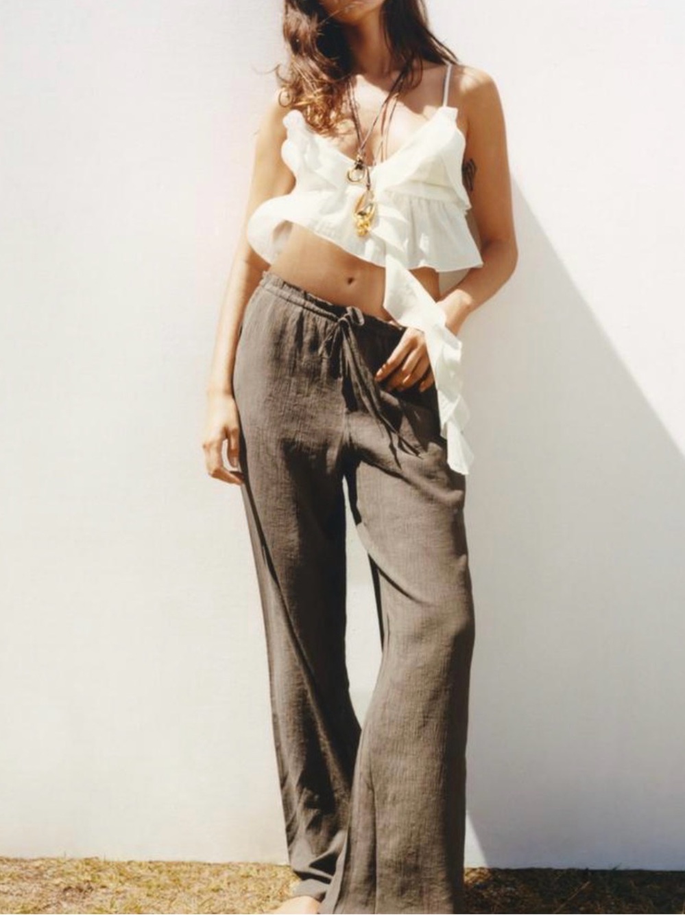 ZARA TEXTURED PANTS IN FADED BLUE
